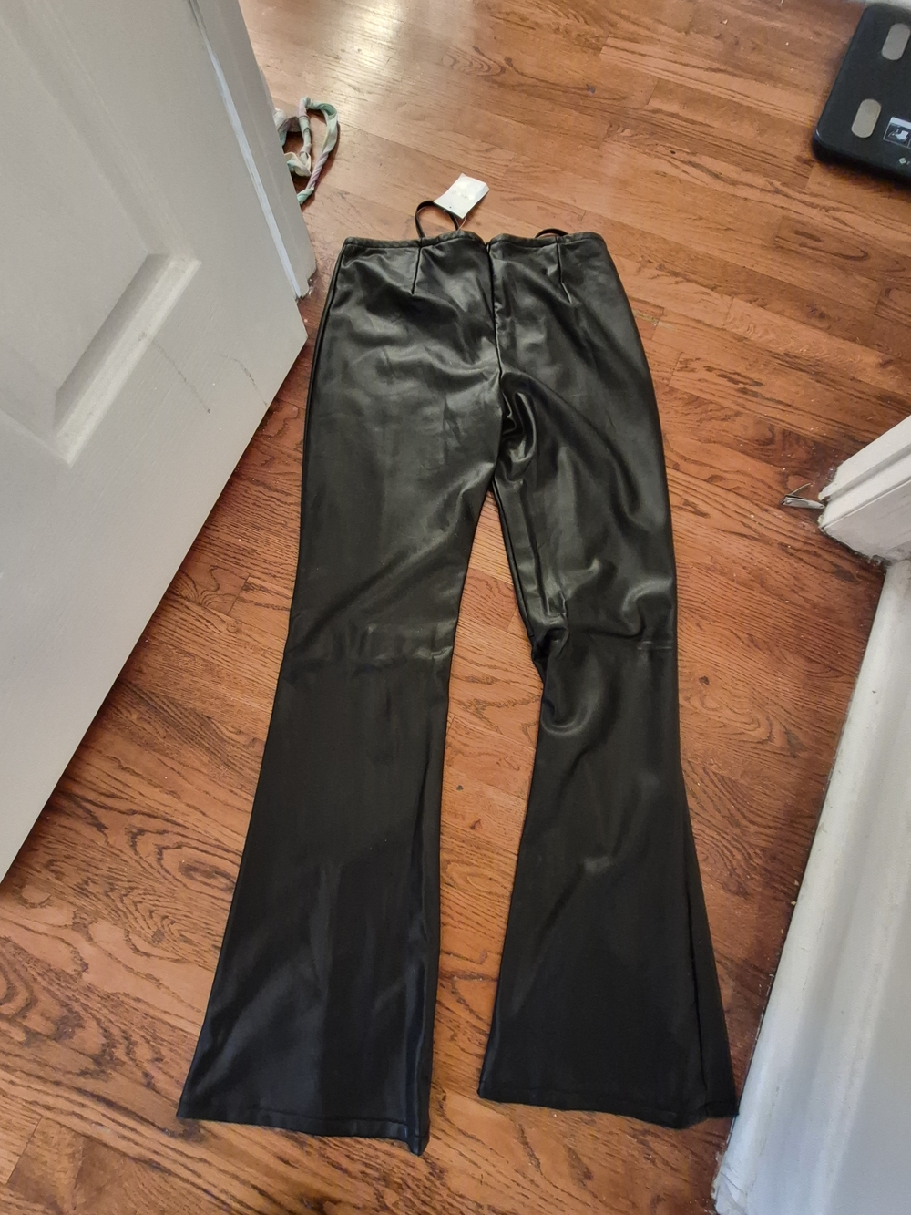 Women's Black Faux-Leather Flared Pants